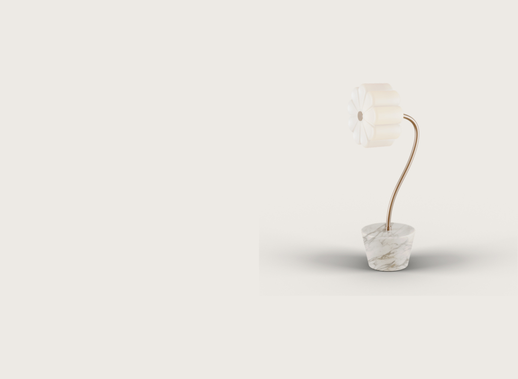 Lámpara de sobremesa diseño moderno FLOW 60 base de mármol y pantalla cristal flor | Aromas del Campo