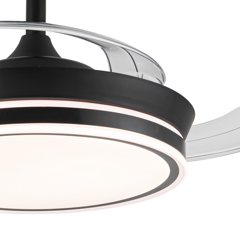 Ventilador de Techo Silencioso con Luz y Aspas Retráctiles SUPERECO MINI negro, 39W 3822Lm CCT | CristalRecord