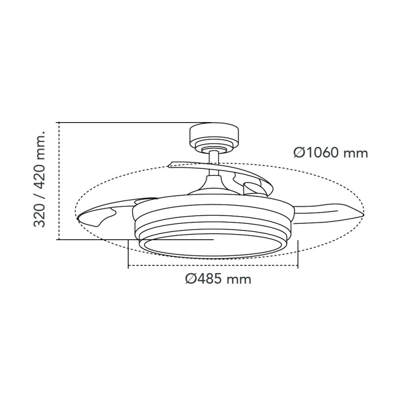 Ventilador de Techo LED con Aspas Retráctiles LANDER Negro 72W CCT | CristalRecord