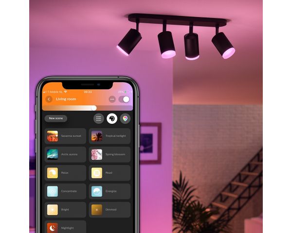 Foco de cuatro luces FUGATO - Philips Hue - Negro