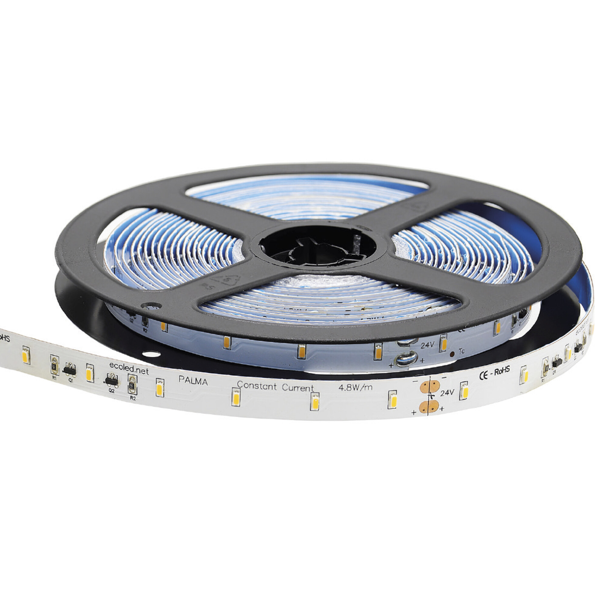 TIRA DE LED FLEXIBLE ECOLED PALMA - 3200K - 24V – 4,8W/M - IP20  (ROLLO DE 5M) | Luz Negra