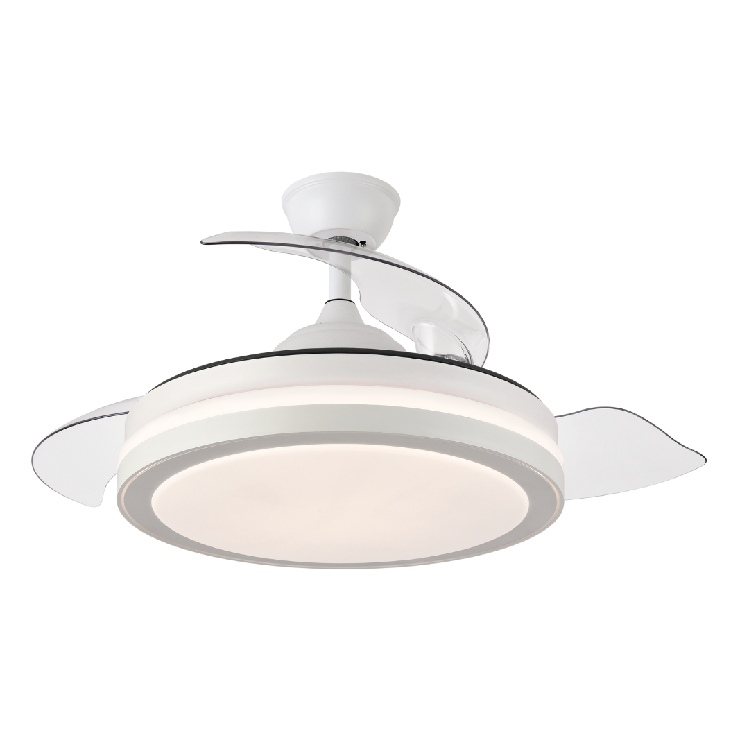 VENTILADOR DC ESPARTA de Fabrilamp 72W 6120LM BLANCO 3 ASPAS Desplegables de  107D color Blanco