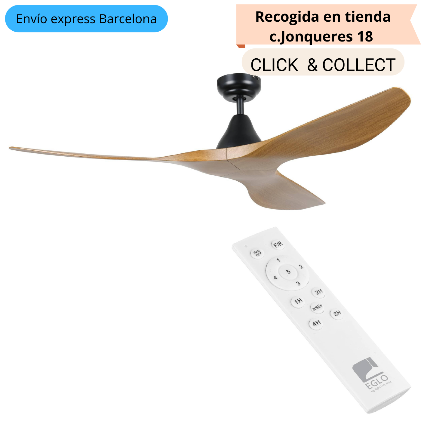 Ventilador de Techo Eglo Portsea DC (132 cm) Negro Mate y Madera