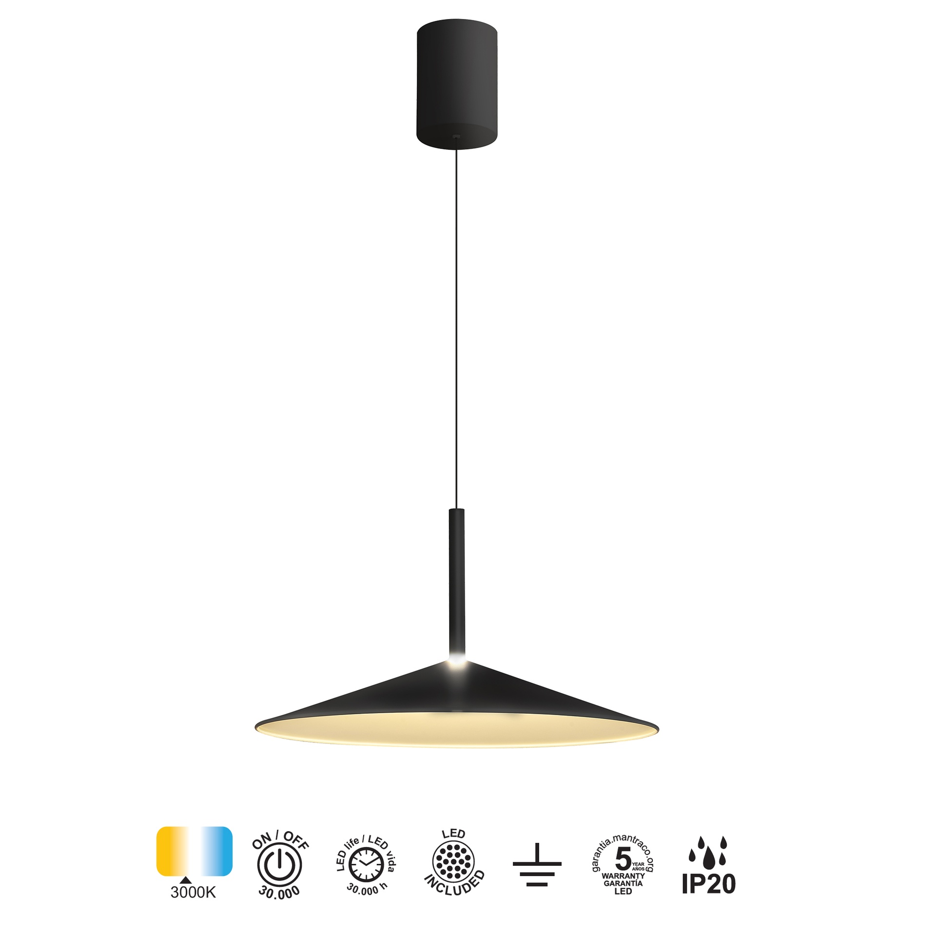 Lámpara de Techo Colgante Mantra Calice Ceniza LED 16W 3000K