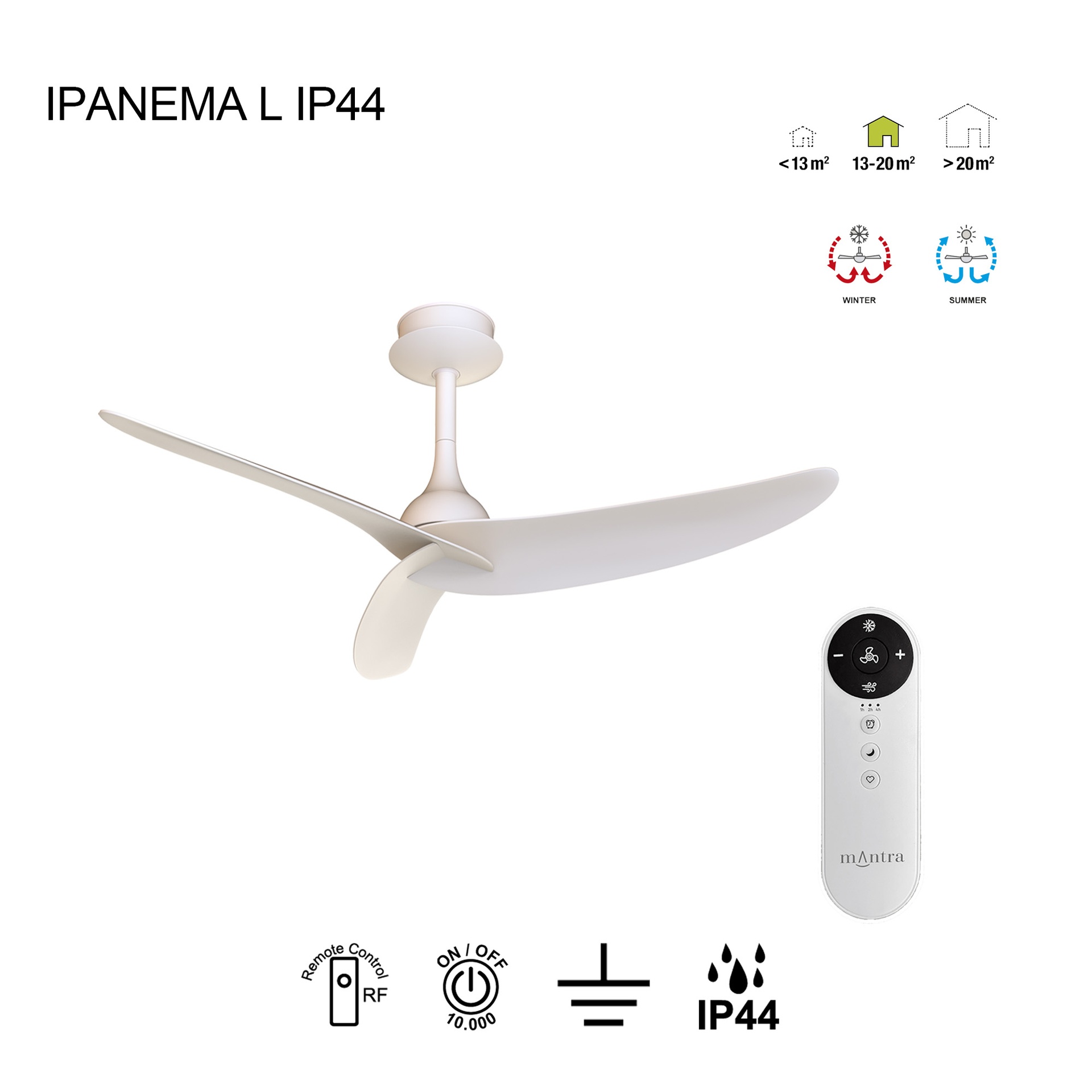 Ventilador Techo Ipanema L Blanco IP44 Exterior | Mantra