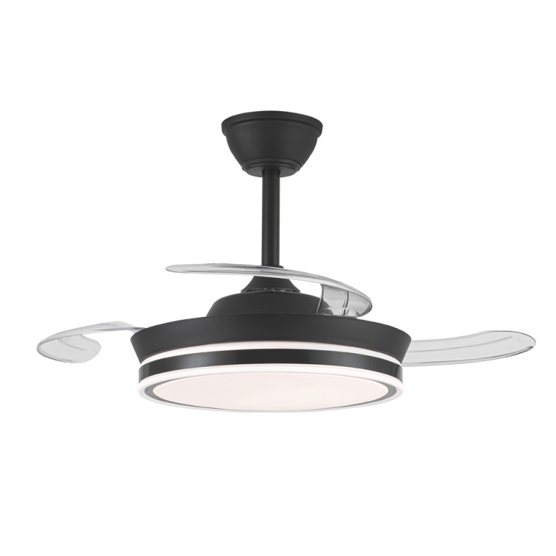 Ventilador de Techo Silencioso con Luz y Aspas Retráctiles SUPERECO MINI negro, 39W 3822Lm CCT | CristalRecord