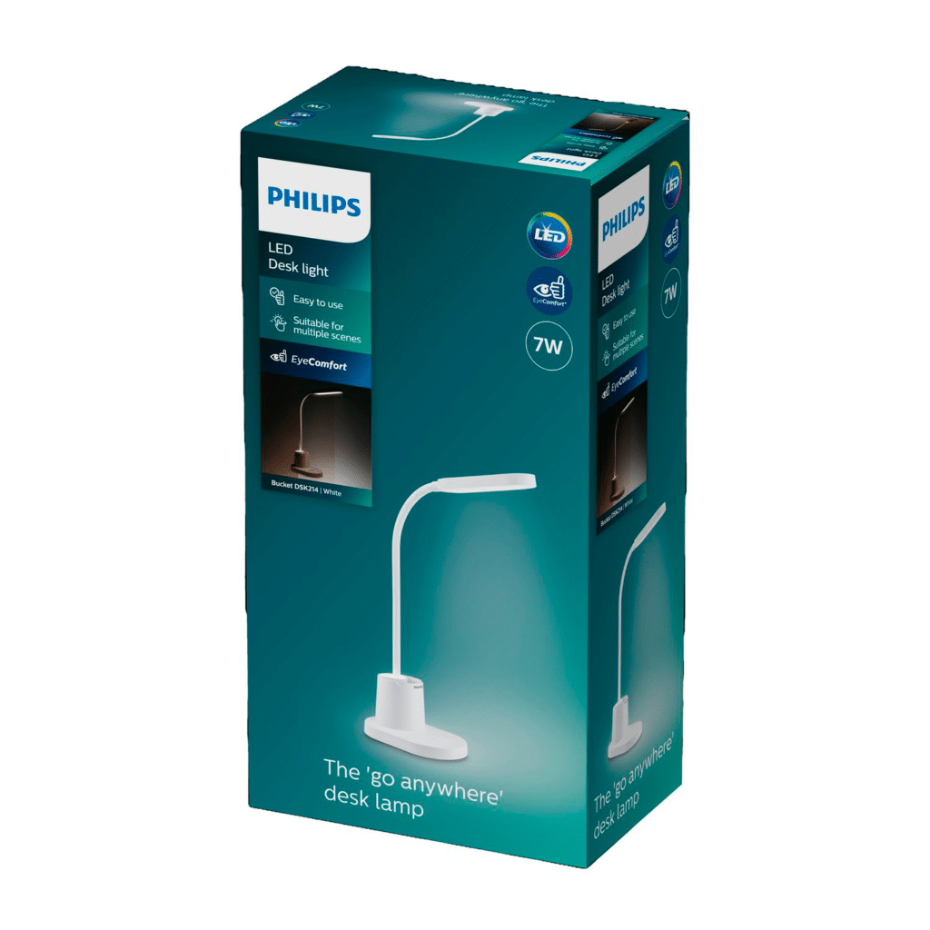 Flexo de Escritorio LED Philips Bucket, Luz Regulable con Tecnología EyeComfort