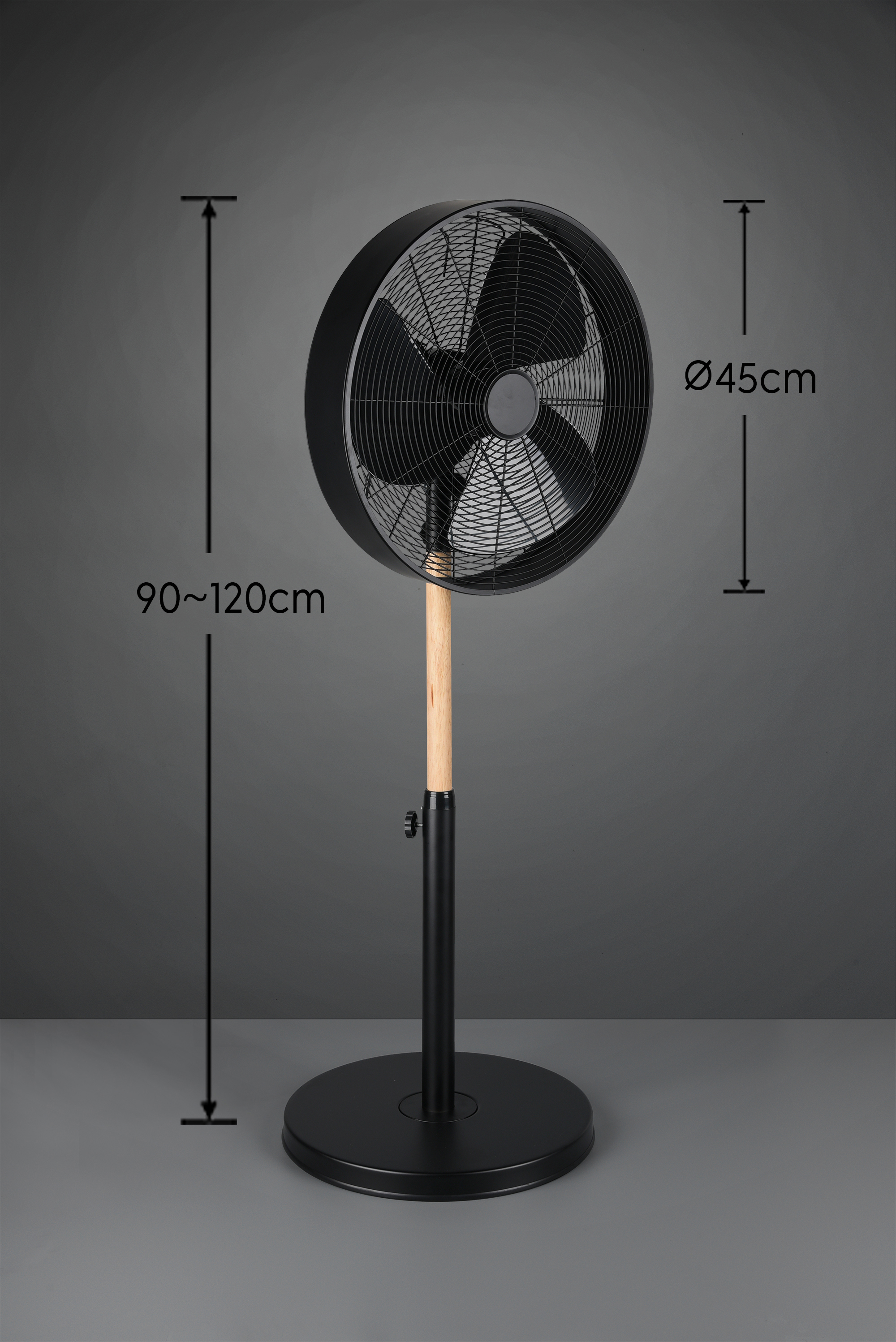 Ventilador de Pie de Diseño VIKING | Negro Mate y Madera | Trio Lighting