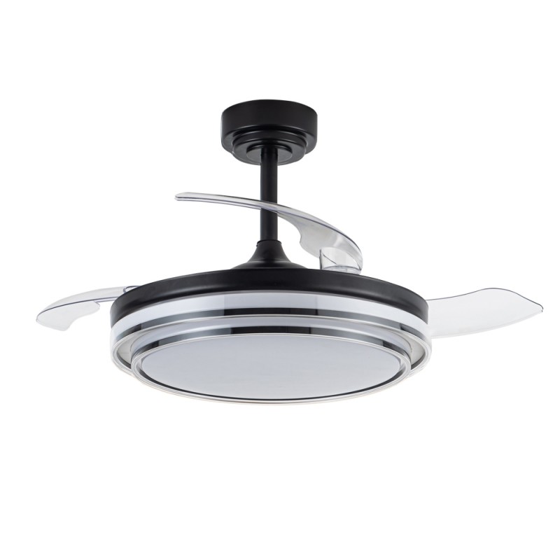 Ventilador de Techo LED con Aspas Retráctiles LANDER Negro 72W CCT | CristalRecord
