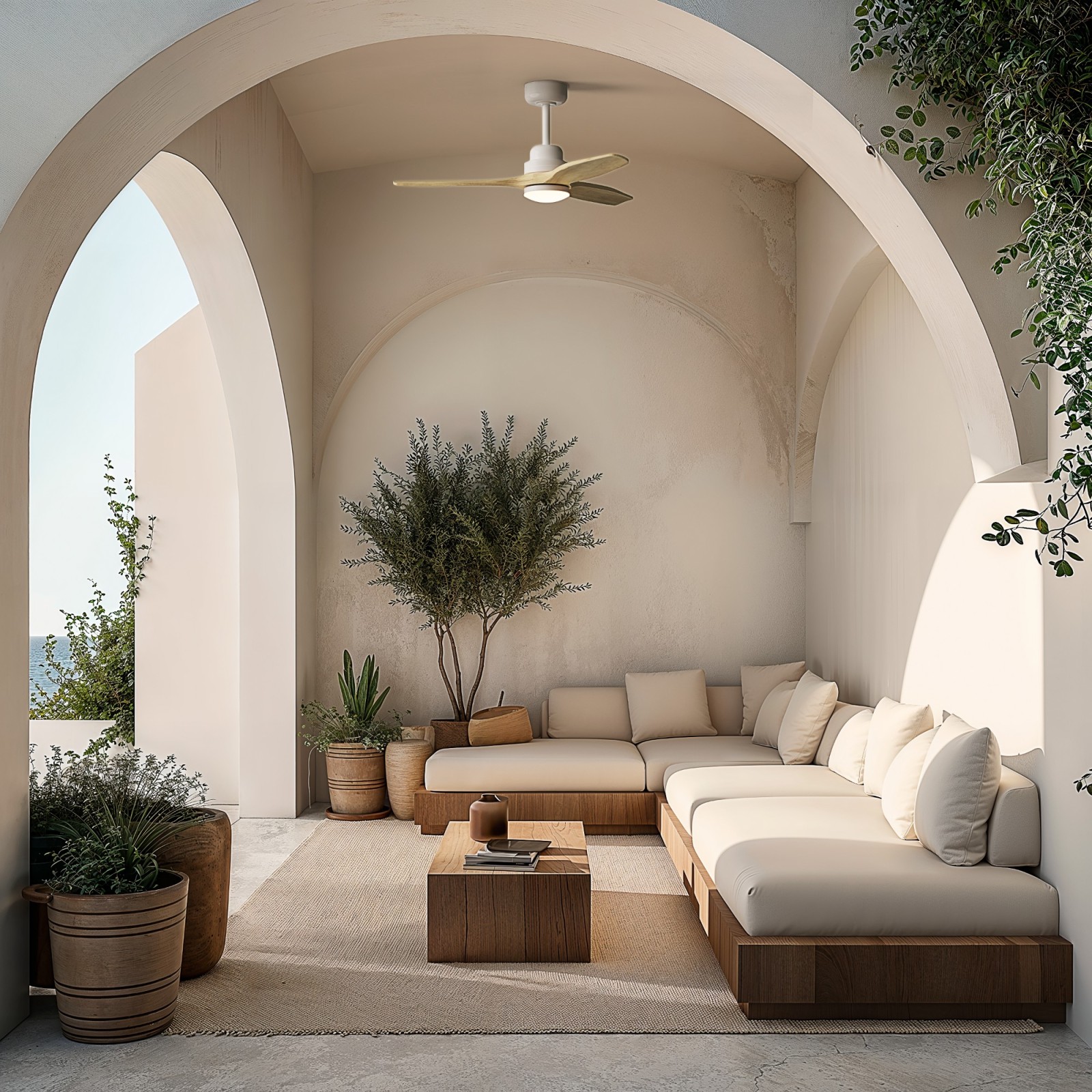 Ventilador de Techo DC BALCONY XL con Luz LED Regulable | Madera Natural | Interior y Exterior | Sulion