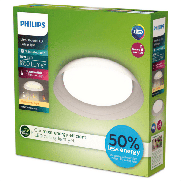 Plafón LED Fleta Translúcido con Luz Cálida (3 Intensidades) | Philips 