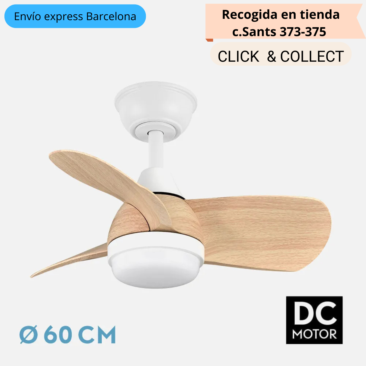 Ventilador Dc Pirdo Blanco 3 Aspas 60Ø 24W CCT Mando