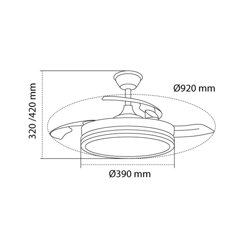 Ventilador de Techo Silencioso con Luz y Aspas Retráctiles SUPERECO MINI negro, 39W 3822Lm CCT | CristalRecord