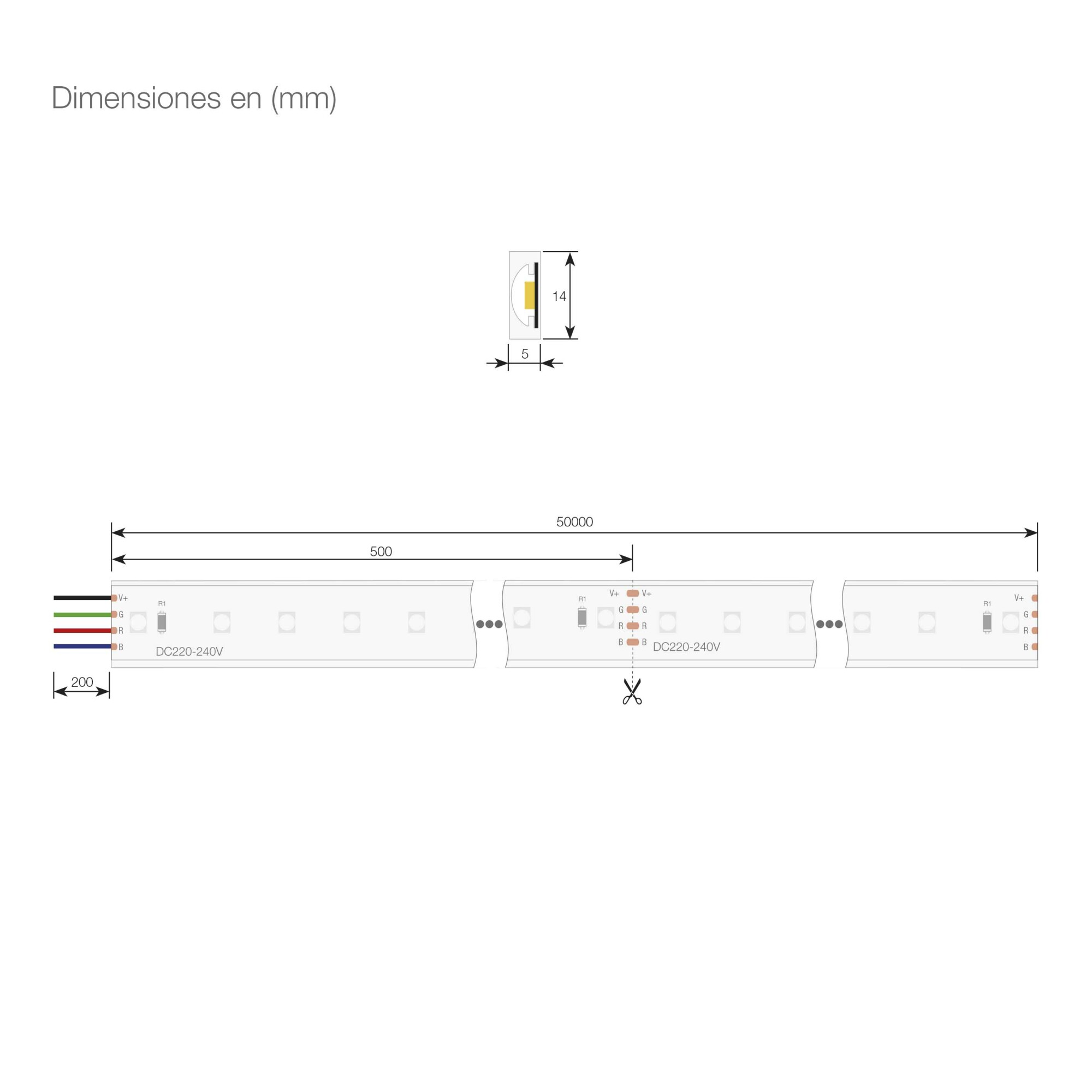 Tira de led directa a 230v. Infinity RGB - 10W/M - IP66 | Luz Negra