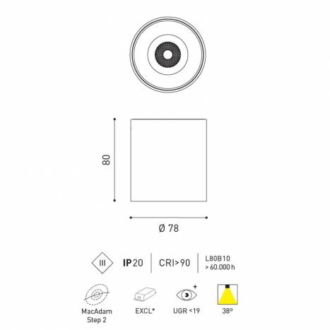 Foco de Superficie Arkoslight Shot Light M Surface 2700K Negro