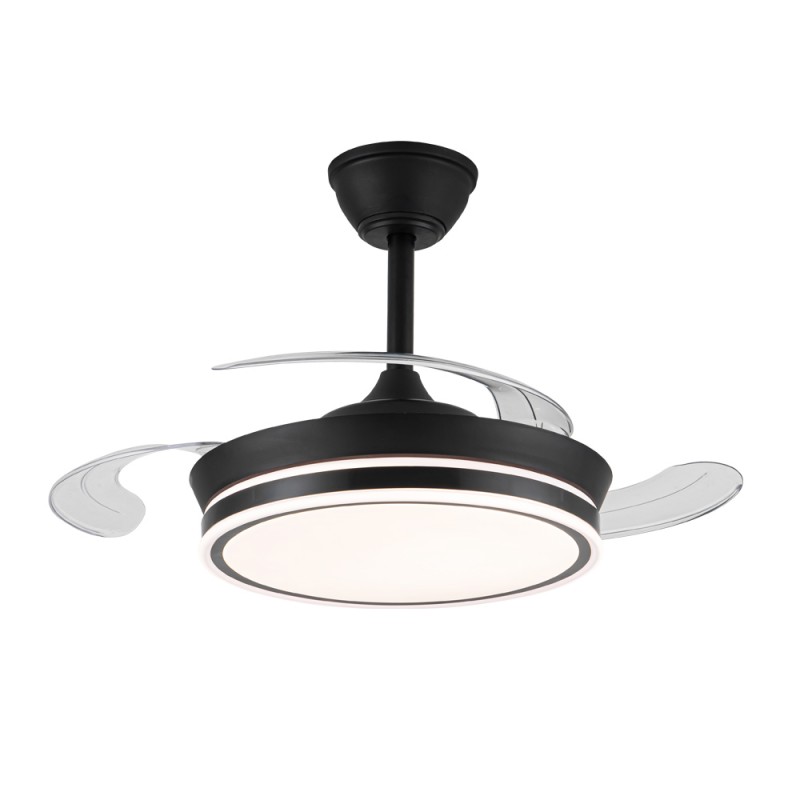 Ventilador de Techo Silencioso con Luz y Aspas Retráctiles SUPERECO MINI negro, 39W 3822Lm CCT | CristalRecord