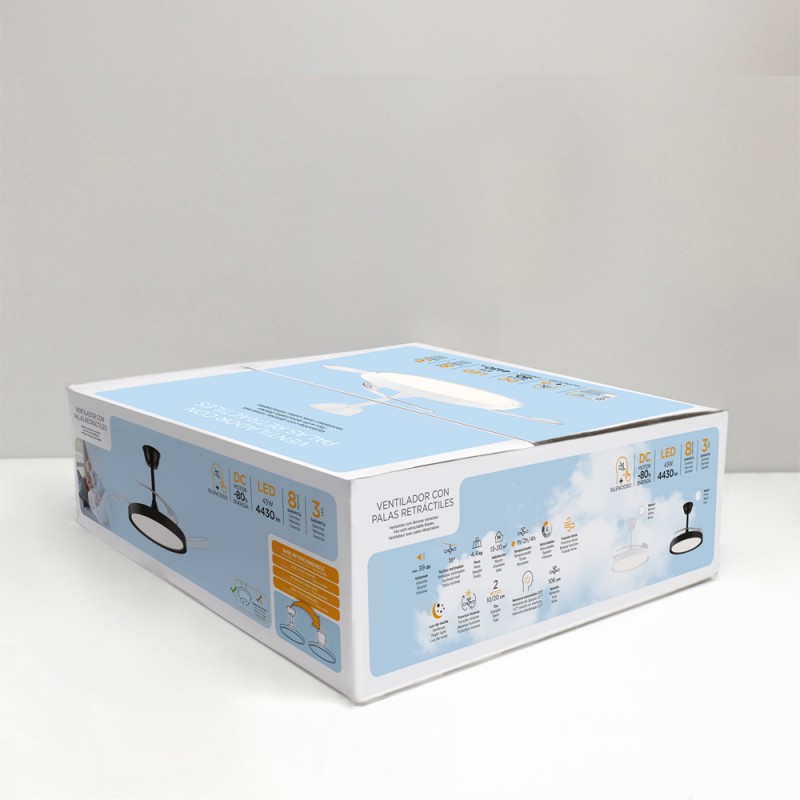 Ventilador de Techo con Luz Silencioso Polaris | Aspas Retráctiles | CristalRecord