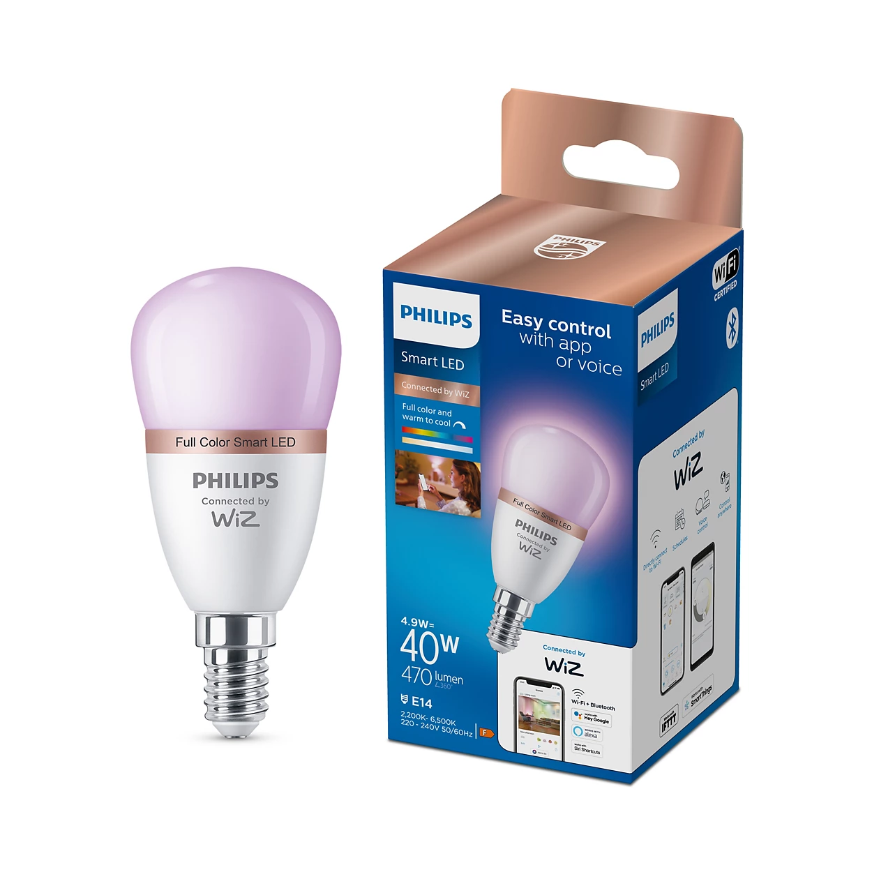 LED inteligente Bombilla 4,9 W (Equiv. 40 W) P45 E14 | Philips Wiz
