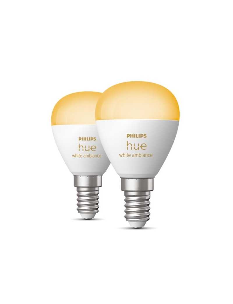   Bombilla LED inteligente Esférica, Philips Hue, casquillo 💡 E14, 5.1W 470 lúmens, Luz Blanca de Cálida a Fría - Pack de  2