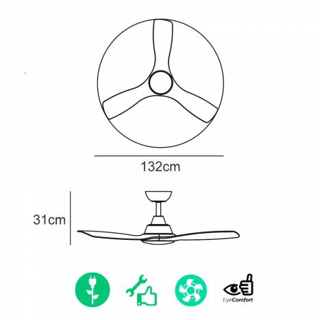 Ventilador de techo Olas LED DC Ø132cm Negro/Madera| Philips