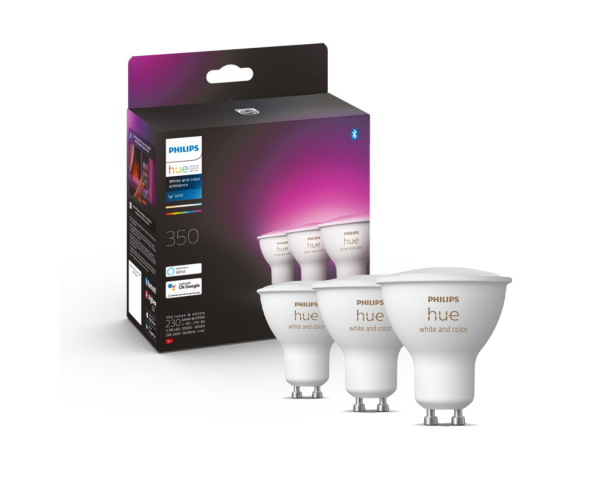 Philips Hue White and Color Ambiance Kit 3 Ampoules LED GU10 4,3W RVB + Pont  Hue + Interrupteur